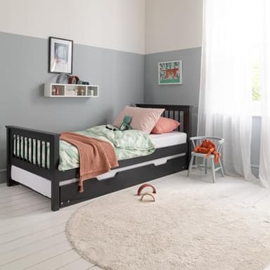 Noa and Nani Hampshire Single Bed Frame with Spacesaver Pull Out Trundle in Anthracite