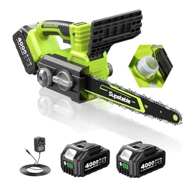 Supstable Electric Chainsaw Cordless 12 Inch, 2×4000mAh Batteries, Brushless Motor, Lightweight Electric Chain Saws with Auto Oiling, Tool-Free Tensioning, Ideal for Garden Wood Cutting & Seniors Use