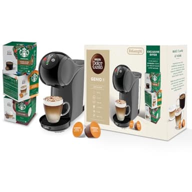 Dolce Gusto by De'Longhi Genio S EDG226.A, Capsule Coffee Machine, Pod Coffee Maker with Compact Design, Removable Water Tank 0.8L, Bundle Pack with 24 Capsules Starbucks Flavours Coffee, Anthracite