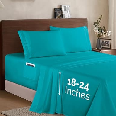Elegant Comfort Luxury 1500 Premium Hotel Quality Microfiber 4-Piece Sheet Set - Soft, All Around Elastic 18-24 Inches Deep Fitted Sheet - Extra Deep Pocket Sheets, Twin/Twin XL, Turquoise