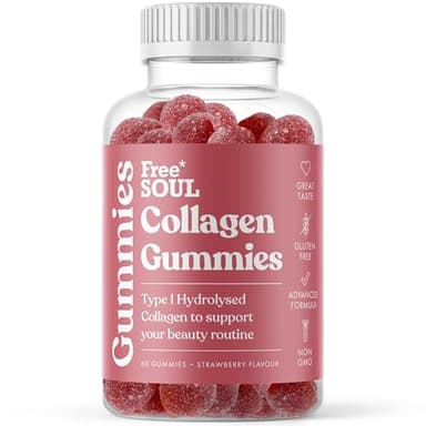 Collagen Gummies by Free Soul | High Strength Marine Collagen Supplement | Advanced Superior Type 1 Hydrolysed Collagen Peptides | Triple Strength Pure Formulation Supplement | 60 Gummies