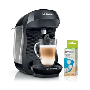 Tassimo by Bosch HAPPY Friendly Pod Coffee Machine with descaling bundle (x4 tablets included) TAS102EAGB, Black