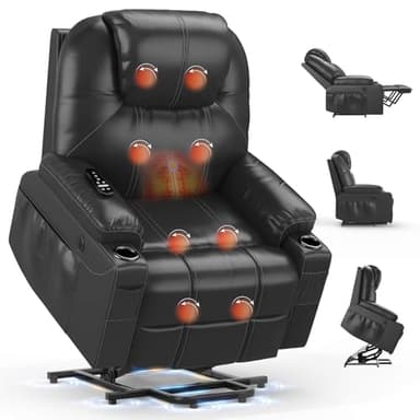 BareTay Recliner Armchair Lift Chair For the Elderly, Power Recliner Chair with Massage & Heat, Extended Footrest, Type C+USB Ports, 2 Cup Holders, Dual Side Pockets Reclining Chairs Lounge Sofa