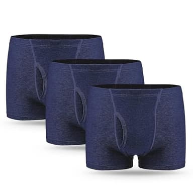 FAMI HELPER 3 Pcs Men’s Incontinence Underwear with Absorbent Pad 300 ML Urine Volume Cotton Washable Reusable Leakproof Incontinence Pants for Men Blue Size M