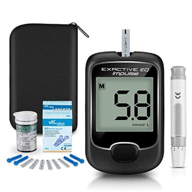 Blood Sugar Tester Diabetes Testing Kit Blood Sugar Tester with 25 Test Strips and 25 Lancets - for UK Diabetics in mmol/L by Exactive EQ in mmol/L