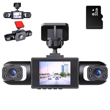 4K 4CH Wireless Dash Cam for Cars - Battery Powered 1080P Front & Cabin Camera with Rear View, Night Vision, 32GB Card, Parking Mode & Blind Spot Monitor (A+32GB Card)