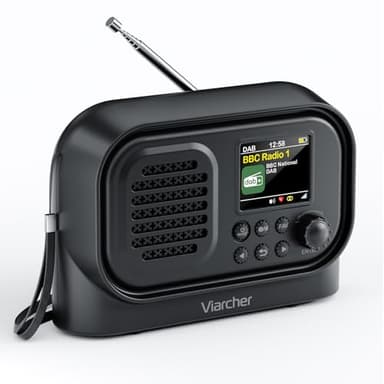 Viarcher DAB/DAB+ & FM Radio, 2025 Latest Portable Digital Radios, USB Rechargeable & Battery Powered Small FM Radio with Bluetooth, Dual Alarms Clock, Sleep Timer, 40 Presets Stations, Colour Display