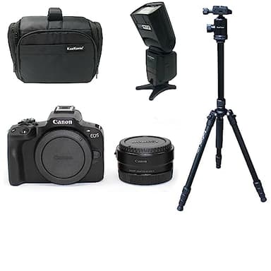 KamKorda Camera Bag + Tripod + Flash + R50 Mirrorless Digital Camera Body Black, 24.2MP APS-C CMOS Sensor, UHD 4K Video + 2 Year Warranty