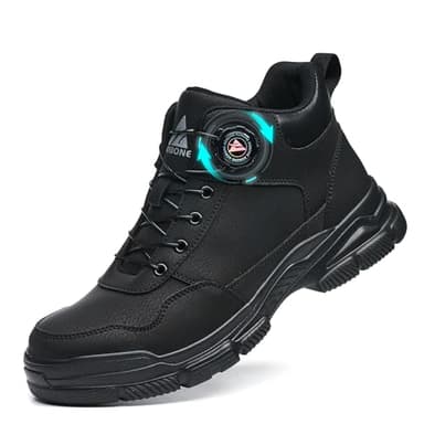 Safety Boots Mens Womens Waterproof Steel Toe Cap Shoes Lightweight Comfortable Work Boots Non Slip Safety Shoes with Swivel Buckle Shoelaces,Black,10 UK