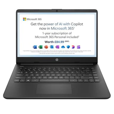 HP Stream 14" Laptop | Intel N4120 Processor | 4 GB RAM | 64 GB eMMC | Intel UHD Graphics | HD Display | Dual Speakers | Microsoft 365 Personal 12 month included | Win 11 | Jet Black | 14s-dq0000sa
