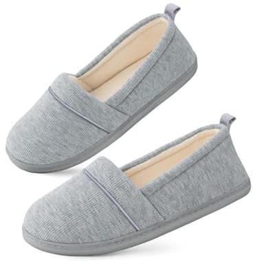 EverFoams Womens' Memory Foam Comfort Knit House Shoes Light Weight Terry Cloth Loafer Slippers with Anti-Skid Rubber Sole Light Grey 6 UK