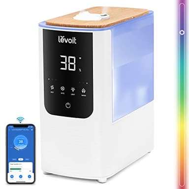 LEVOIT Humidifier for Bedroom Home, Smart Warm and Cool Mist Air Humidifier for Large Room, Auto Customized Humidity, Custom Light, Easy Top Fill, Essential Oil, 26dB Quiet, Voice Control, White