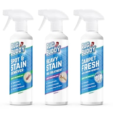 Rug Buddy - Carpet Care Cleaning Kit Bundle - Includes Heavy Stain Pre Treatment, Spot Stain Remover & Carpet Fresh with Odour Remover - Suitable for Fabric & Upholstery (3x 500ml)