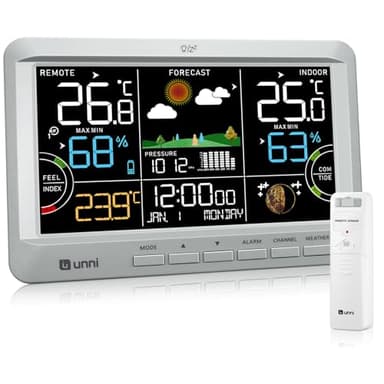 Weather Station Indoor Outdoor Thermometer Wireless, Home Atomic Clock with Large Constant Display, Dew Heat Point, Barometer Grey