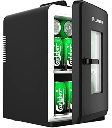 Mini Fridge 15 Liter/21 Cans, Upgrade Portable AC+DC Power Small Fridge for Bedroom, Car, Office, Thermoelectric Cooler and Warmer Skincare Fridge for Food, Drinks, Cosmetics, Max & ECO Mode