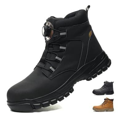 COOU Steel Toe Cap Boots Mens Womens Waterproof Work Boots Anti Slip Lightweight Ankle Support Quick Lace Safety Boot Black 9UK
