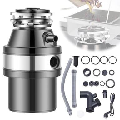 1.4L Food Waste Disposer, 560W Waste Disposal Unit For Sink,Garbage Disposal with Air Switch, Waste Disposal Under Sink, Food Waste Bin Suitable For Kitchen and Sink - 34 x 21 x 21 cm - Black