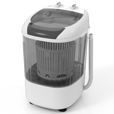 TANGZON 2-in-1 Portable Washing Machine, Single Tub Small Washer Spin Dryer with Timing Function, Compact Laundry Machine for Camping Caravan Dorms Apartments (2 Knobs, 15 min Wash, 6 min Spin, Grey)