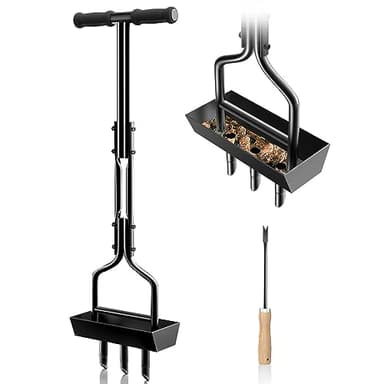 EEIEER Lawn Aerator, Hollow Tine Aerator Core Aerating with Storage Tray and Garden Tools, T-Handle Grass Aerator Heavy Duty Aeration Lawn Scarifier Manual Lawn Aerators for Compacted Soils Lawn Care