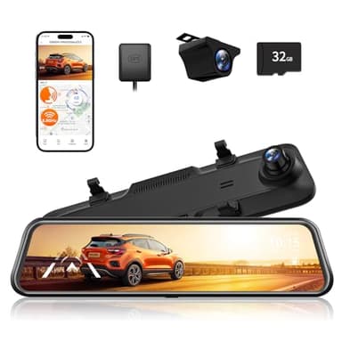 WOLFBOX G840H 12'' Mirror Dash Cam with ADAS and BSD, 2.5K Rear View Mirror Camera Front and Rear, 5.8GHz WiFi, Voice Control, Parking Monitor, Included 32GB Card & GPS, Loop Recording