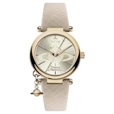 Vivienne Westwood ORB Pop Women's Quartz Watch with Gold Dial Analogue Display and Cream Leather Strap VV006GDCM