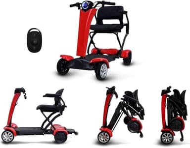 Automatic Folding Mobility Scooter, Auto Folding Electric Portable Travel Scooter, Mobility Chair, 250W Dual Motor, Flip Up Arm Rest, 20 KM Removable Battery, Remote Control, 4 Wheel Suspension
