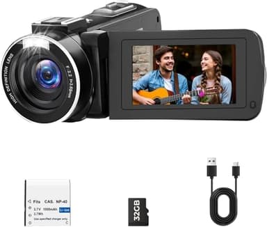 Camcorder Video Camera 2.7K for YouTube Cam Corder 48MP 18X Digital Zoom Video Recorder with 3.0" 270° Rotation Screen Battery 32GB SD Card for Vlogging Travel
