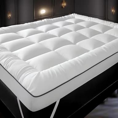 Hotel Quality Extra Thick Mattress Topper 4 Inches / 10cm Full Bounce Back With Elasticated Corner Straps Quilted Mattress Toppers Single Small Double King Super King Bed Size (Single)