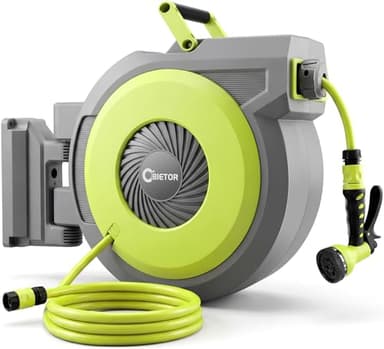 Bietor Retractable Garden Hose Reel Wall Mounted, Heavy Duty Water Hose Reel 40m+2m, with 9 Pattern Hose Nozzle, Slow Return System, Any Length Lock, 180°Swivel Bracket