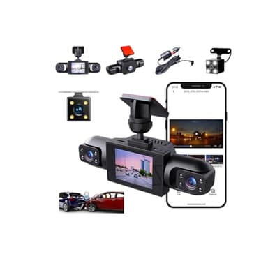 Wireless Dashcam Front and Rear Camera System,360° 4-Channel Dash Cam with Front Rear Left Right Cameras,w/32GB Card,Rechargeable 1080P Dash Cam No Wires,App Control, Adjustable Lenses, Night Vision