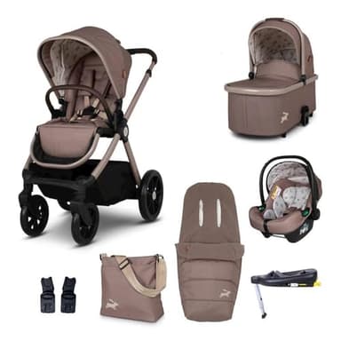 COSATTO Giggle 4 - Travel System Bundle, Birth to 25kg, Pram, Pushchair, Carrycot & Tote i-Size Group 0+ Infant Carrier Car Seat & Base, Footmuff, Changing Bag. Compact & Easy Fold, Free Raincover