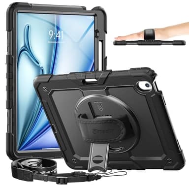 Timecity for iPad Air 13 Inch Case M4/M3/M2 (2026/2025/2024), with 360° Rotating Stand & Hand Strap, Pencil Holder, Shockproof Cover with Screen Protector & Shoulder Strap for iPad Air 13 inch, Black