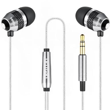 Betron B25 Earphones, Noise Isolating In-Ear Wired Headphones with Strong Bass, Tangle-Free Cord, Lightweight, Carry Case and Soft Earbud Tips, Silver