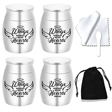 Small Keepsake Urns for Human Ashes Angel Wings Cremation Urns for Ashes 4 Piece Stainless Steel Funeral Memorial Ashes holder-Your Wings Were Ready, But My Heart Was Not (Silver 4pcs)