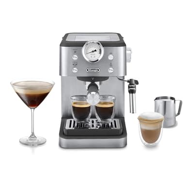 De'Longhi Classic EM450.M, Manual Coffee Machine with Steam Wand, Barista Pump Espresso Machine, Cappuccino Nozzle, Double Wall Filter Basket, 15bar, Fit Mug Up to 13cm, Stainless Steel/Metal