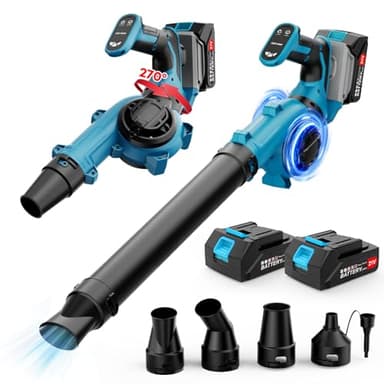 Leaf Blower Cordless with 2X3000mAh Battery and Charger, Electric Garden Blowers with Turbo Boost, 210 km/h & 3 Speed Levels Battery Blower with 4 Blow Tubes for Garden, Lawn Care, Snow Removal