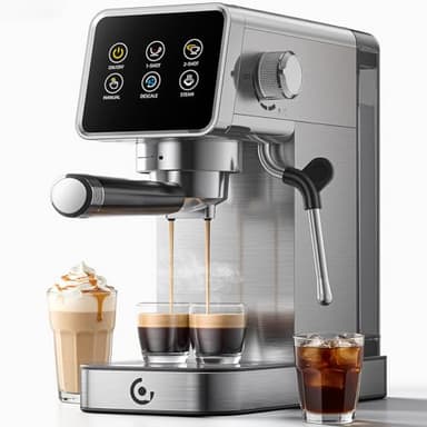 AMZCHEF Espresso Coffee Machines with 20 Bar Pressure, Self-Cleaning & Memory Function, LED Touch Screen, Compact Coffee Machine with Milk Frother for Home