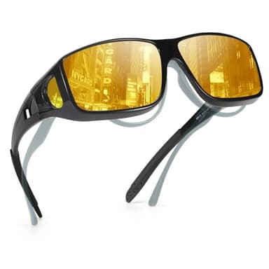 TJUTR Night Driving Glasses for Men Women,Anti Glare Night Driving Glasses,Wrap-Around,Glare Guard Fit Over Glasses