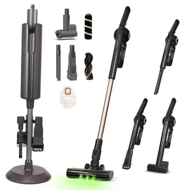 Olsen & Smith Lightweight 18000pa Self-Emptying Vacuum Cleaner 250W Upright Cordless Handheld Stick Vacuum Cleaner with Base Station, Dust Light & Accessories for Home, Furniture, Car & More (Grey)