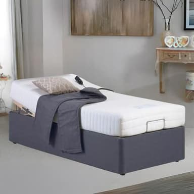 Rebound Pressure Relief Cool Electric Adjustable Bed with Free Headboard & Orthopaedic Pocket Spring Mattress - 5-Motion Movement, Memory Foam, Heat Reduction (Grey, Single (90cm x 200cm))