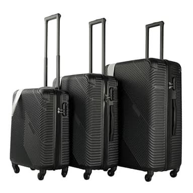 Neo 3 Piece Hard Shell Luggage Suitcase Set ABS Expandable Handle Lightweight Durable Trolley Travel with 360 Spinner Wheels Inbuilt Lock 20" 24" 28" (Black)