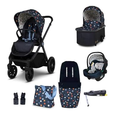 COSATTO Giggle 4 - Travel System Bundle, Birth to 25kg, Pram, Pushchair, Carrycot & Tote i-Size Group 0+ Infant Carrier Car Seat & Base, Footmuff, Changing Bag. Compact & Easy Fold, Free Raincover