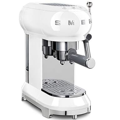 Smeg ECF01WHUK 50's retro style espresso coffee machine, stainless steel filter holder, an anti-drip system, 1L, White