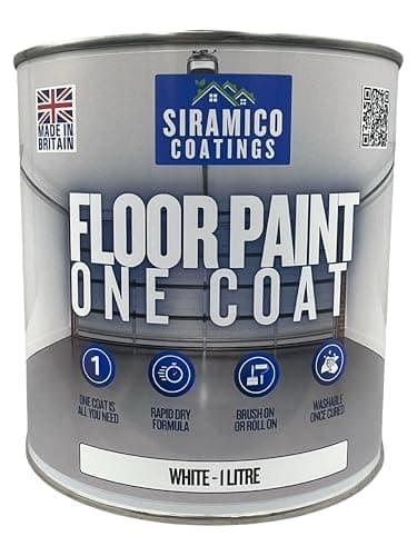 SIRAMICO COATINGS One Coat Anti-Slip Floor Paint | 1 Litres | 5 Modern Colours I Waterbased, Quick Drying Formula | White, Black, Greys (White, 1 Liter)