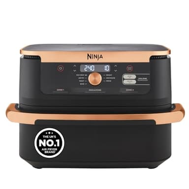 Ninja Foodi FlexDrawer Air Fryer, Dual Zone with Removable Divider, Large 10.4L Drawer, 7-in-1, Air-Fryer, Air Fry, Roast, Bake, Crisp, Non-Stick Dishwasher Safe Parts, Black and Copper, AF500UKCP