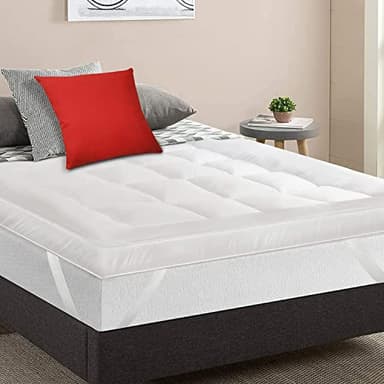 MightySoft Mattress Topper Double Bed 10cm, Extra Deep Quilted Microfiber Topper for Cloudlike Comfort with Extra Warmth & Breathable Support, Fluffy Design with Secure Elastic Straps for Better Sleep