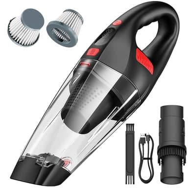 Handheld Car Vacuum Cleaner Cordless - Hand Vacuum with 2 Reusable Filter and Motorized Brush Strong Suction Powerful Portable Wireless Lightweight Long Runtime Hand-held Vaccum USB for Home 60°C