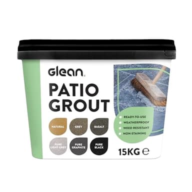 GLEAN Patio Grout | PURE BLACK | 15kg - 20m² Coverage | Jointing Compound | Brush In Patio Grout For Paving Patios & Block Paving | Self Setting All Weather Application | Ready Mixed