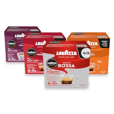 Lavazza 4 Variety Pack, A Modo Mio, Coffee Capsules, Compostable, 64 Coffee Pods (4 packs of 16)