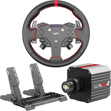PXN VD4 Direct Drive Racing Wheel Bundle – 4Nm Servo Motor Base with Quick Release, 28cm W AS Gaming Steering Wheel, PD HM Brake & Throttle Pedals, Software Support – Compatible with PC Windows